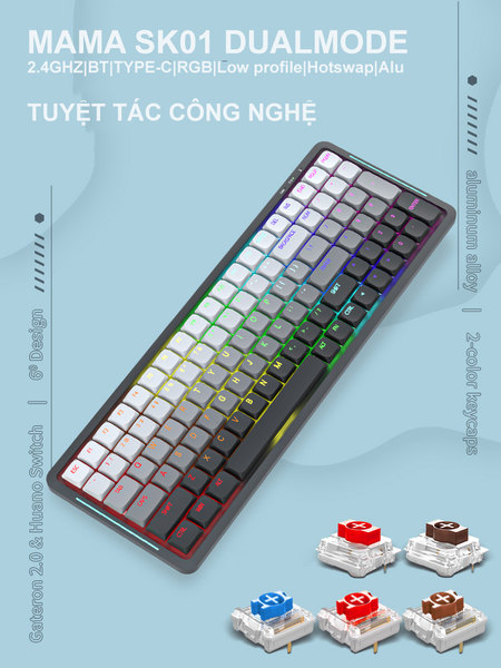 Bàn Phím Cơ Không Dây - Newmen Mama SK01 Cool Grey- 3Modes - Low profile