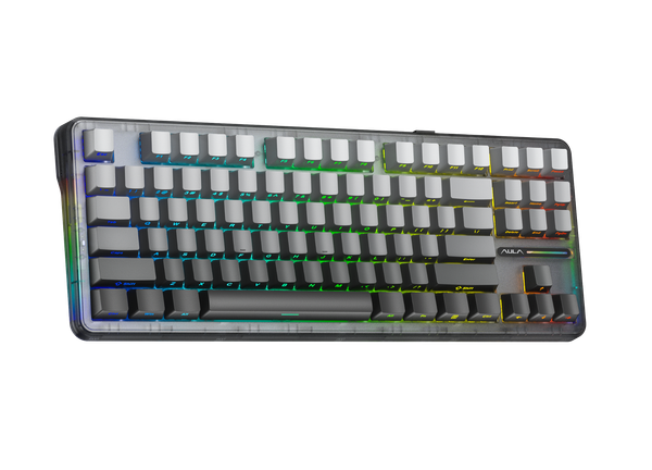 Bàn Phím Cơ Không Dây- AULA F87 Pro Gradient Black / 3 Mode / Grey Wood V4 Switch