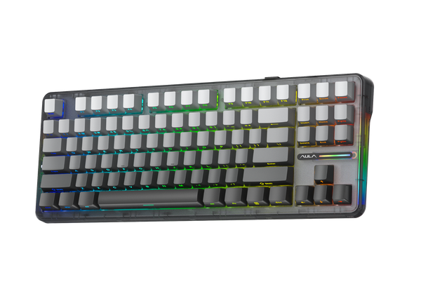 Bàn Phím Cơ Không Dây- AULA F87 Pro Gradient Black / 3 Mode / Grey Wood V4 Switch