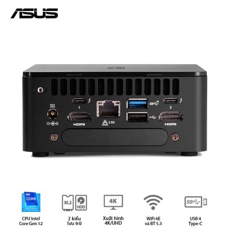 Mini PC - Asus Intel NUC 12 Pro Tall (Intel Core i7-1260p | DDR4 | Intel XE Graphics | SSD NVMe | Thunderbolt 4 | Wi-FI 6E | Đen) RNUC12WSHi70000(1l)