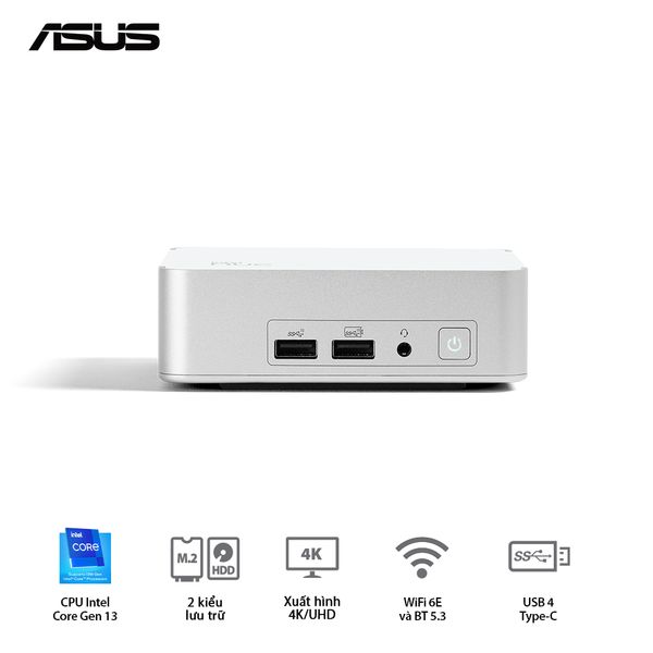 Mini PC - ASUS INTEL Nuc 13 Pro Desk Edition ( Intel Core i5-1340P | DDR4 3200Mhz | WIFI 6E | Bluetooth 5.3 | Bạc ) RNUC13VYKI50006