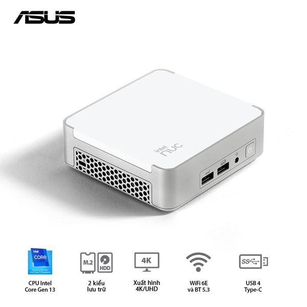 Mini PC - ASUS INTEL Nuc 13 Pro Desk Edition ( Intel Core i5-1340P | DDR4 3200Mhz | WIFI 6E | Bluetooth 5.3 | Bạc ) RNUC13VYKI50006
