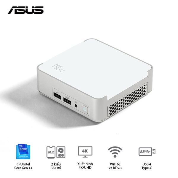 Mini PC - ASUS INTEL Nuc 13 Pro Desk Edition ( Intel Core i5-1340P | DDR4 3200Mhz | WIFI 6E | Bluetooth 5.3 | Bạc ) RNUC13VYKI50006