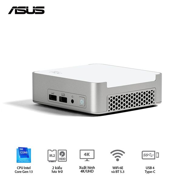 Mini PC - ASUS INTEL Nuc 13 Pro Desk Edition ( Intel Core i5-1340P | DDR4 3200Mhz | WIFI 6E | Bluetooth 5.3 | Bạc ) RNUC13VYKI50006