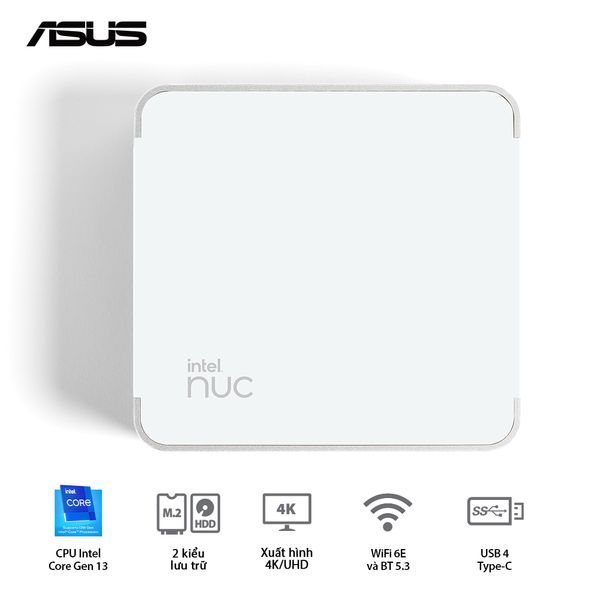 Mini PC - ASUS INTEL Nuc 13 Pro Desk Edition ( Intel Core i5-1340P | DDR4 3200Mhz | WIFI 6E | Bluetooth 5.3 | Bạc ) RNUC13VYKI50006