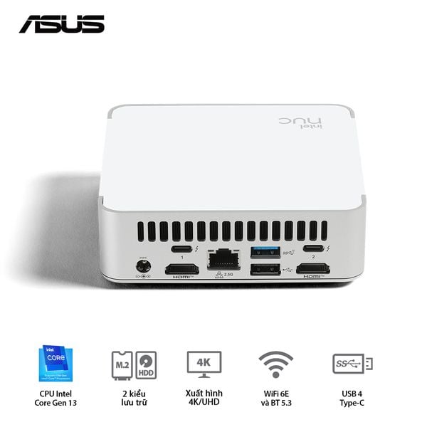 Mini PC - ASUS INTEL Nuc 13 Pro Desk Edition ( Intel Core i5-1340P | DDR4 3200Mhz | WIFI 6E | Bluetooth 5.3 | Bạc ) RNUC13VYKI50006
