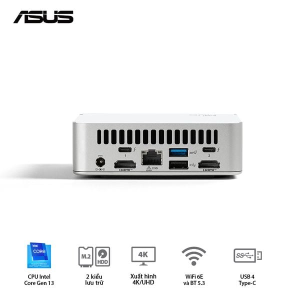 Mini PC - ASUS INTEL Nuc 13 Pro Desk Edition ( Intel Core i5-1340P | DDR4 3200Mhz | WIFI 6E | Bluetooth 5.3 | Bạc ) RNUC13VYKI50006