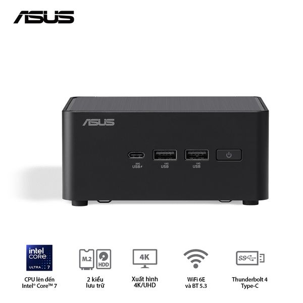 Mini PC - ASUS NUC 14 Pro (Core 3 100U up to 4.70 GHz | Intel Graphics | DDR5 5600Mhz | NVMe PCIe4.0 | Wi-Fi+Bluetooth) RNUC14RVHI300001I