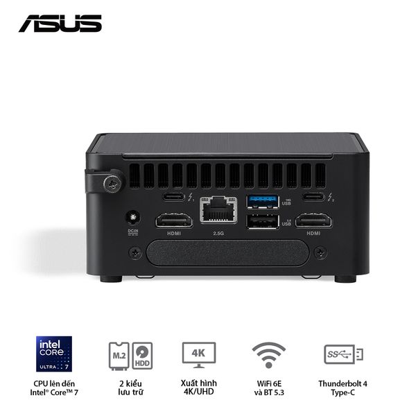 Mini PC - ASUS NUC 14 Pro (Core 3 100U up to 4.70 GHz | Intel Graphics | DDR5 5600Mhz | NVMe PCIe4.0 | Wi-Fi+Bluetooth) RNUC14RVHI300001I
