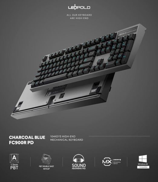 Bàn Phím Cơ Không Dây - Leopold FC900RBT PD Sky Blue Front ( Charcoal ) | BT5.1| USB-C | Brown, Red Switch