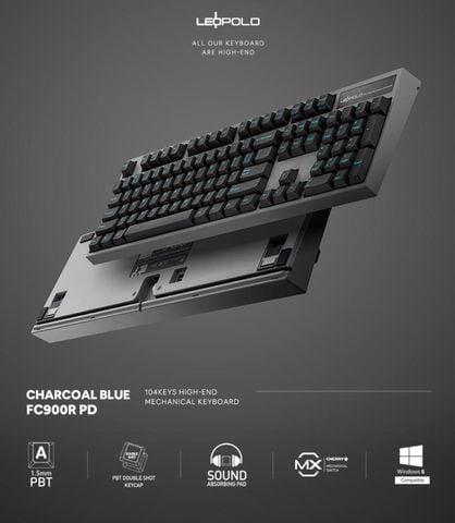 Bàn Phím Cơ Không Dây - Leopold FC900RBT PD Sky Blue Front ( Charcoal ) | BT5.1| USB-C | Brown, Red Switch