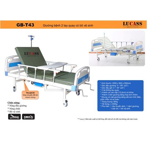 Giường bệnh nhân 2 tay quay có bô vệ sinh Lucass GB-T43