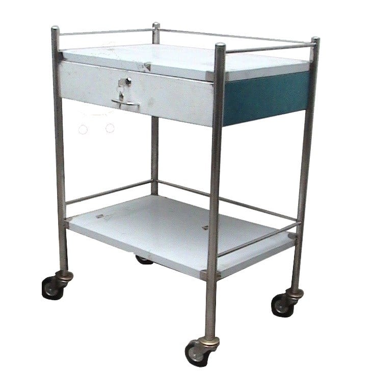 Xe đẩy inox 2 tầng có hộc 40x60 Xe đẩy inox 2 tầng có hộc 40x60