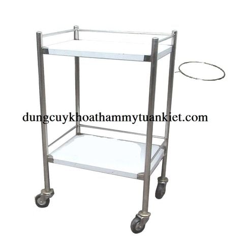 Xe đẩy inox 2 tầng có vòng thau 30x40