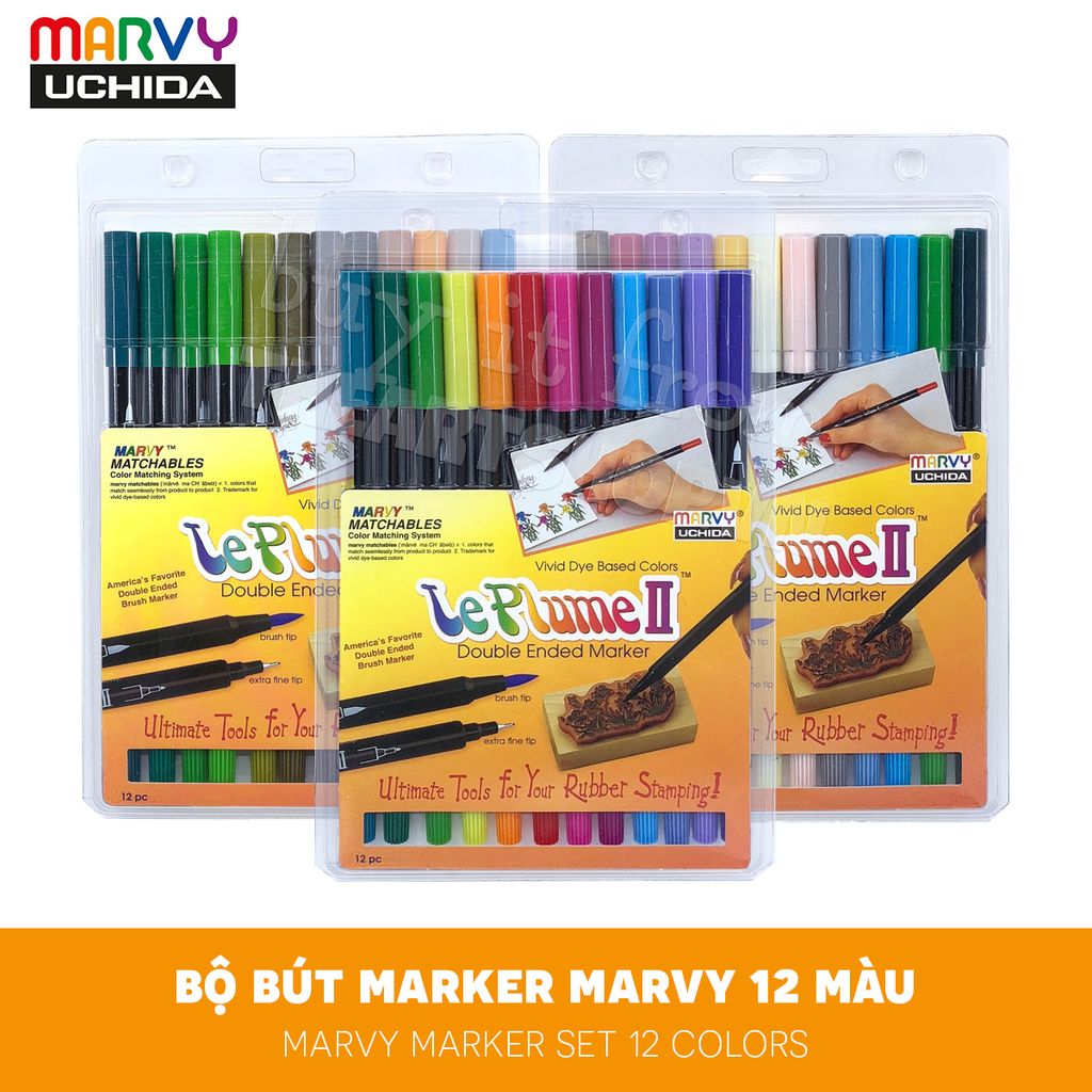 Bộ bút marker màu nước MARVY Le Plume II Set 12 màu