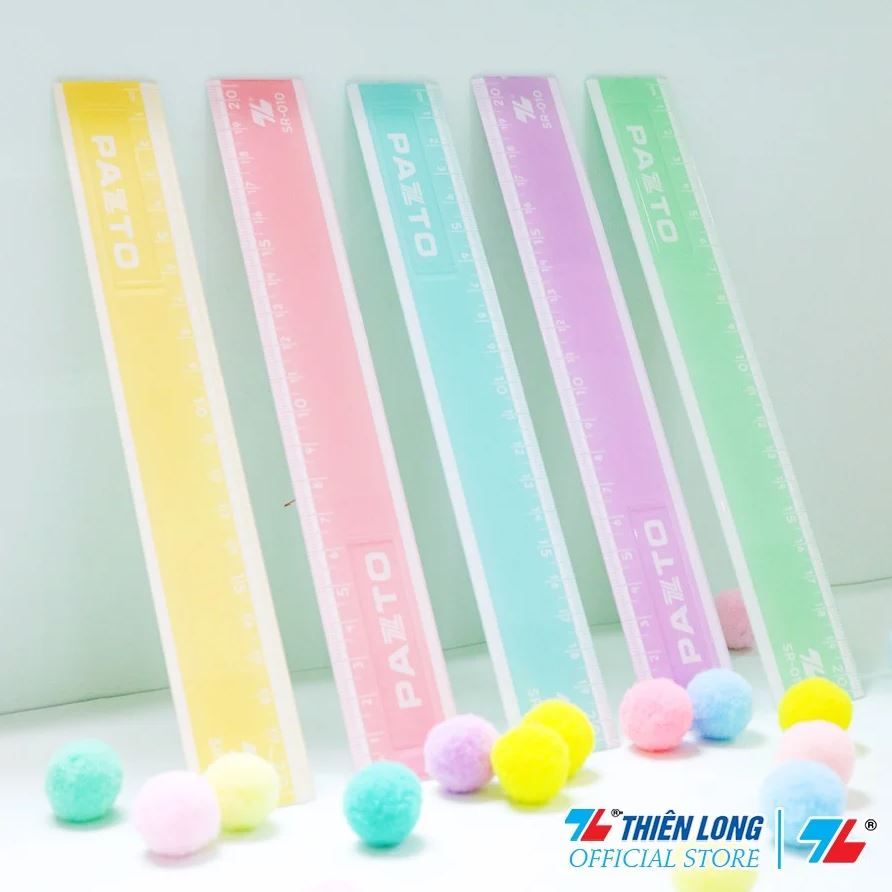 Thước kẻ nhựa màu Pastel Thiên Long Pazto 20cm