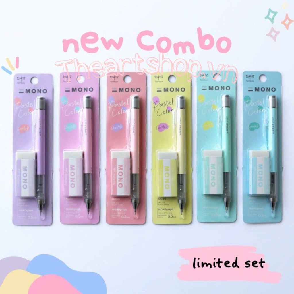 Chì cơ khí lắc đẩy ngòi TOMBOW Mono PASTEL COLOR 0.5mm kèm gôm