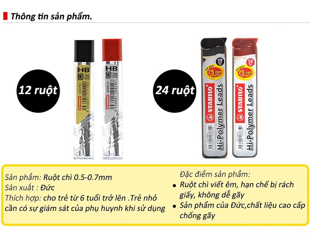 Ngòi bút chì cơ khí màu đen STABILO 0.5/0.7mm