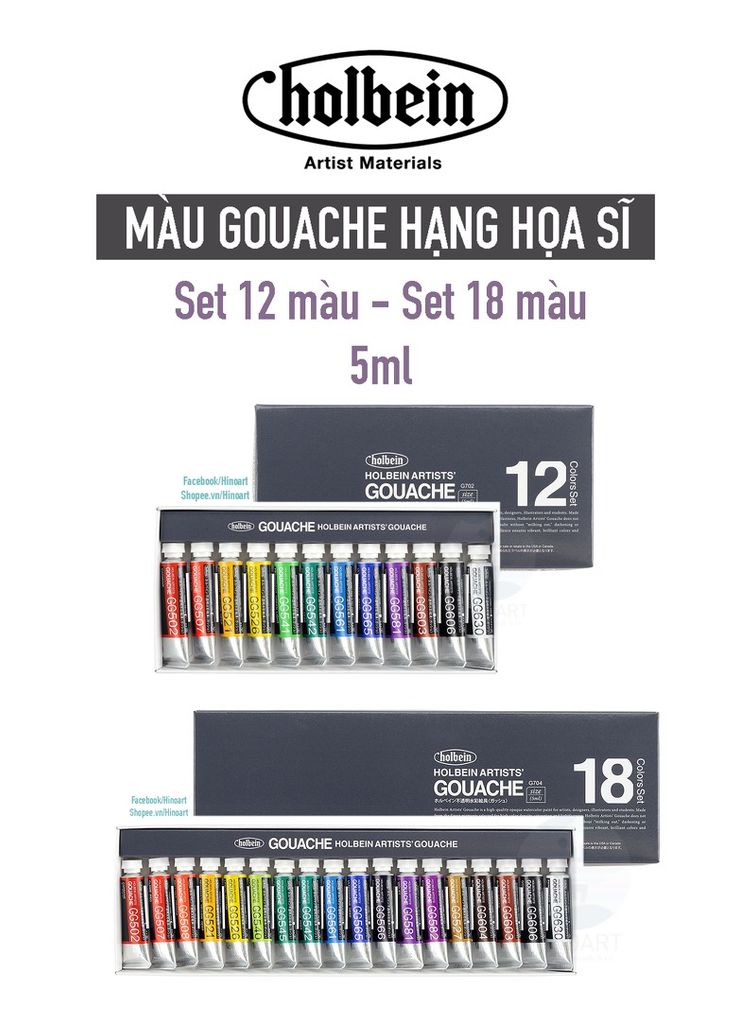 Bộ màu Gouache Holbein tuýp 5ml