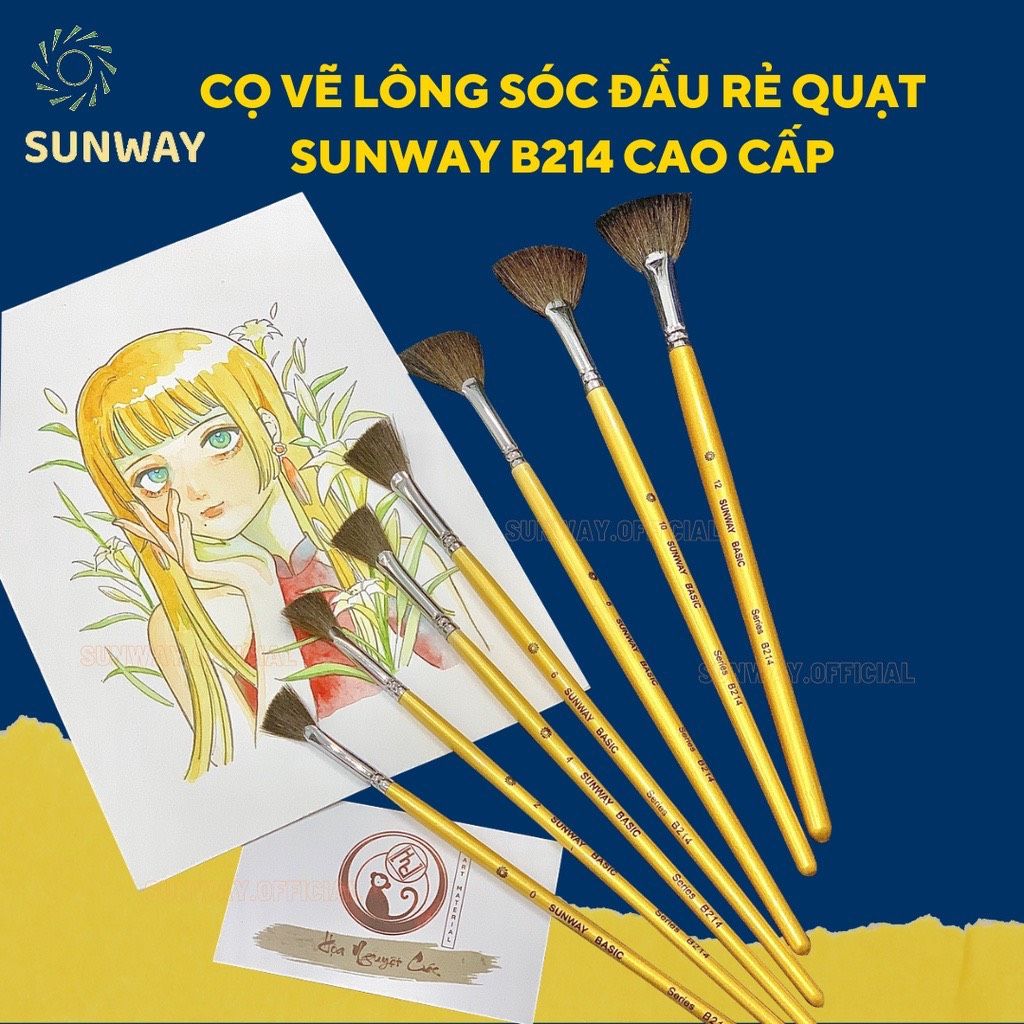 Cọ vẽ lông sóc đầu quạt thân vàng Sunway (B214)