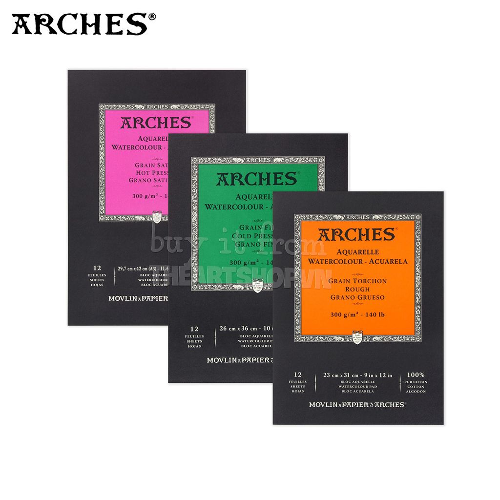 Sổ vẽ màu nước ARCHES - ARCHES Watercolor Pad-Rough/Cold/Hot Pressed 100% Cotton/300gsm