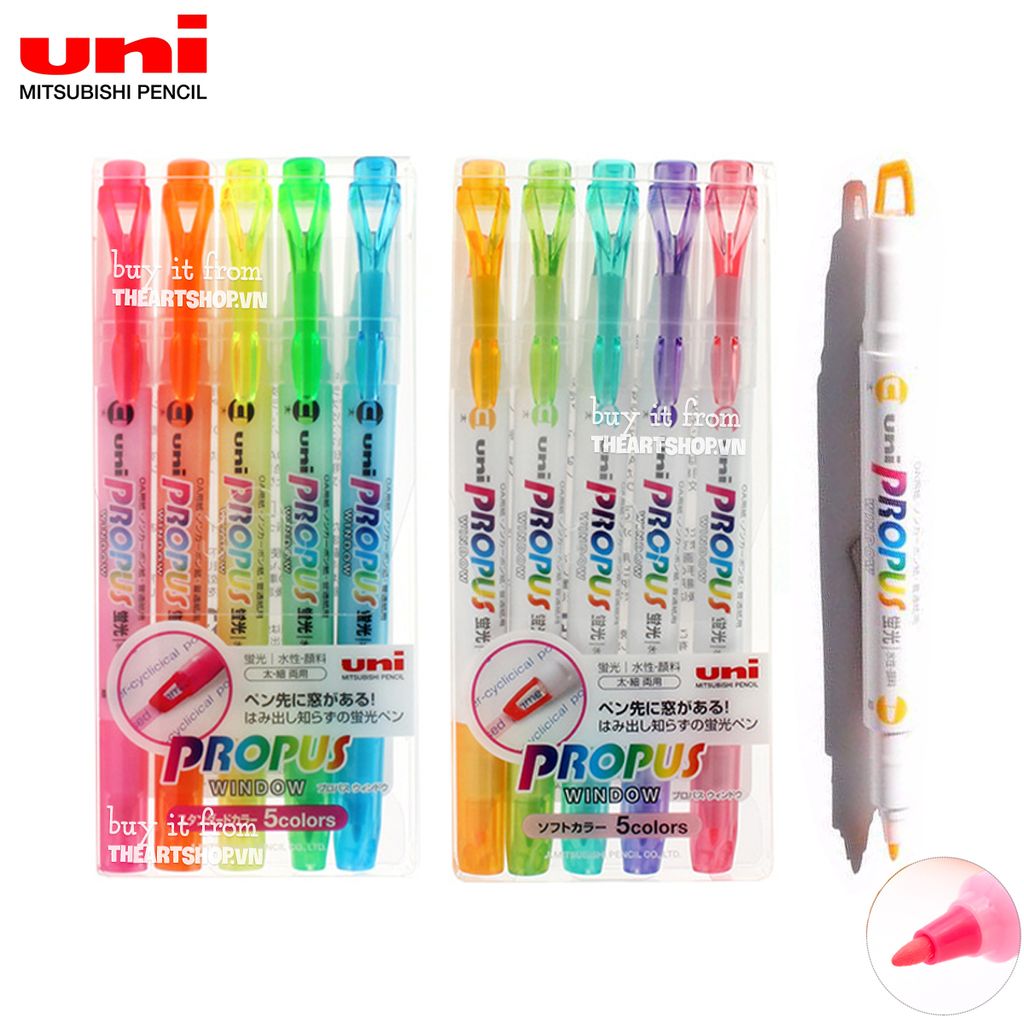 Bộ bút Highlight UNI - UNI Propus window Highlighter Set 5