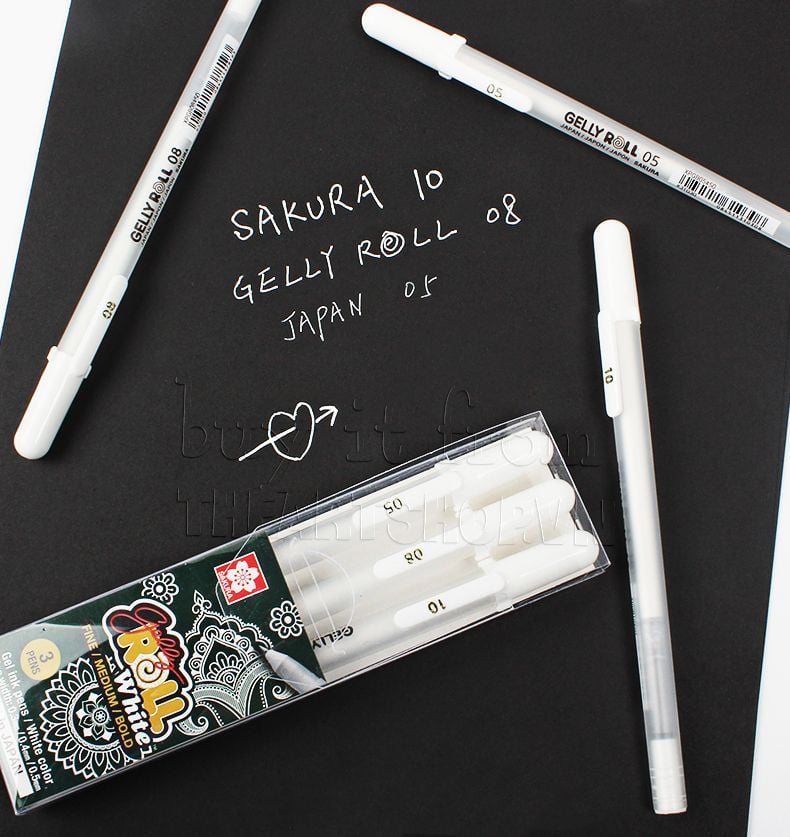 Bộ bút Gel SAKURA Trắng - SAKURA Gelly Roll White - Set 3 pens (1.0 - 0.8 - 0.5)
