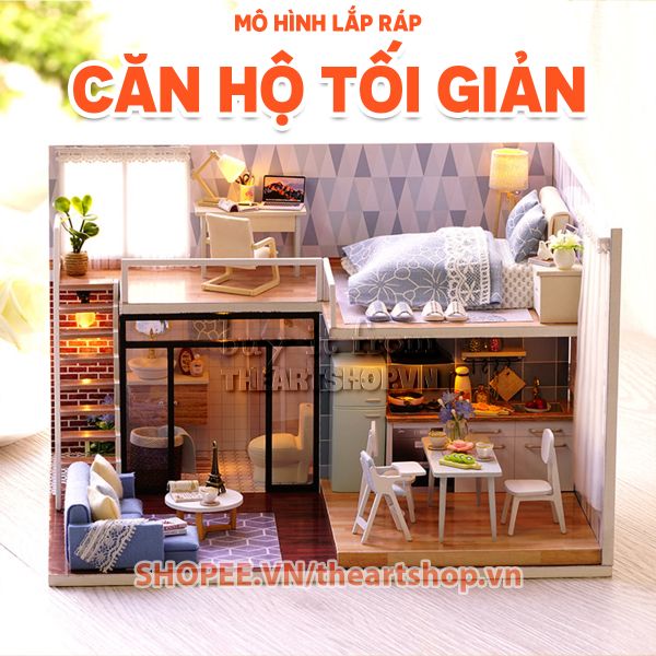 Mô hình lắp ráp: CĂN HỘ TỐI GIẢN (Tặng Mica Che Bụi Keo Chuyên Dụng)