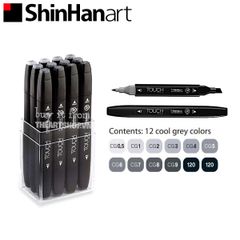 Bộ bút marker SHINHANART - SHINHANART Touch Twin Marker Set 12 (COOL GREY COLORS)