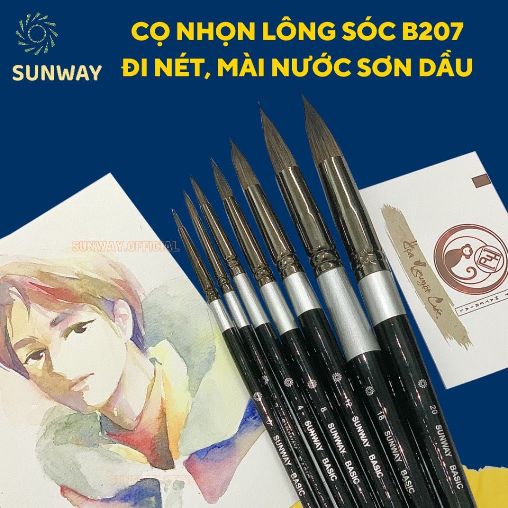 Cọ vẽ lông sóc đầu tròn thân đen Sunway (B207)