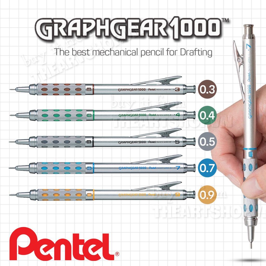 Chì bấm cơ khí PENTEL Graphgear 1000 Cao Cấp Nhật Bản 0.3/0.4/0.5/0.7/0.9