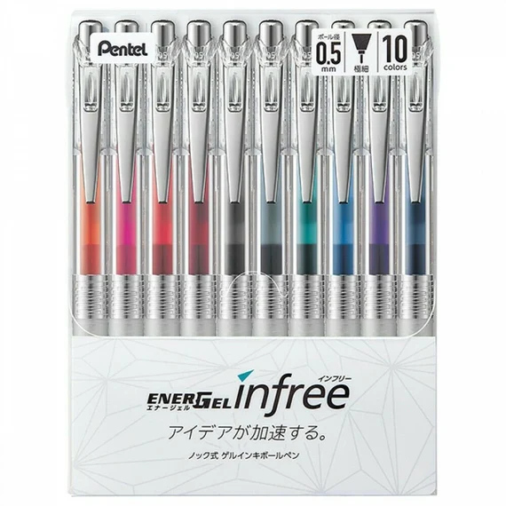 Bộ 10 cây bút gel PENTEL Energel Infree 0.5mm