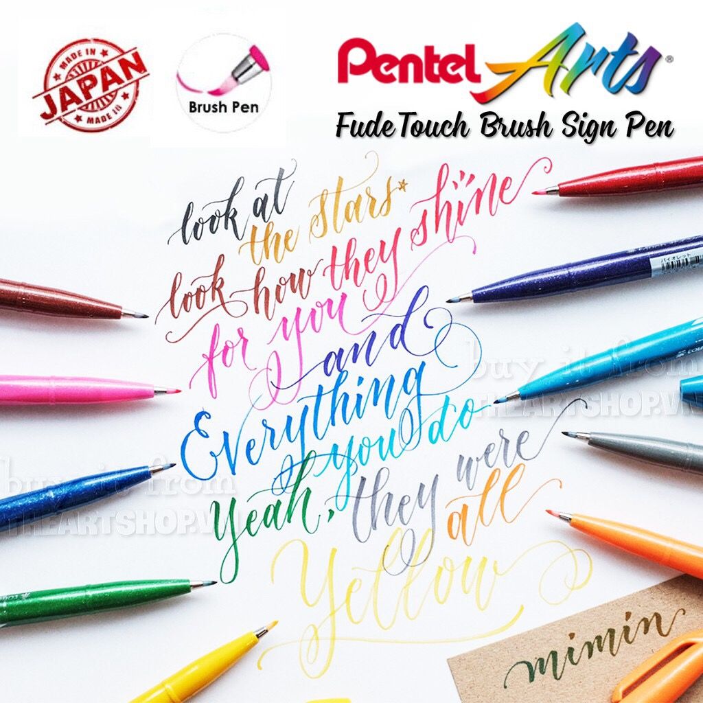 Bút viết thư pháp PENTEL Fude Touch Brush Sign Pen màu cơ bản (Bán lẻ)