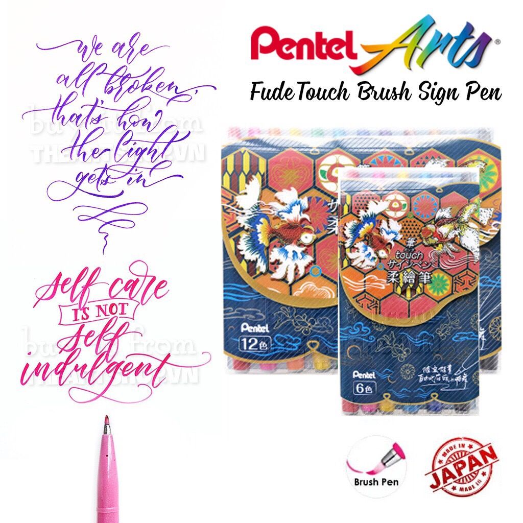 Bộ bút viết thư pháp PENTEL - PENTEL Pentel Fude Touch Brush Sign Pen Set 6/12 colors