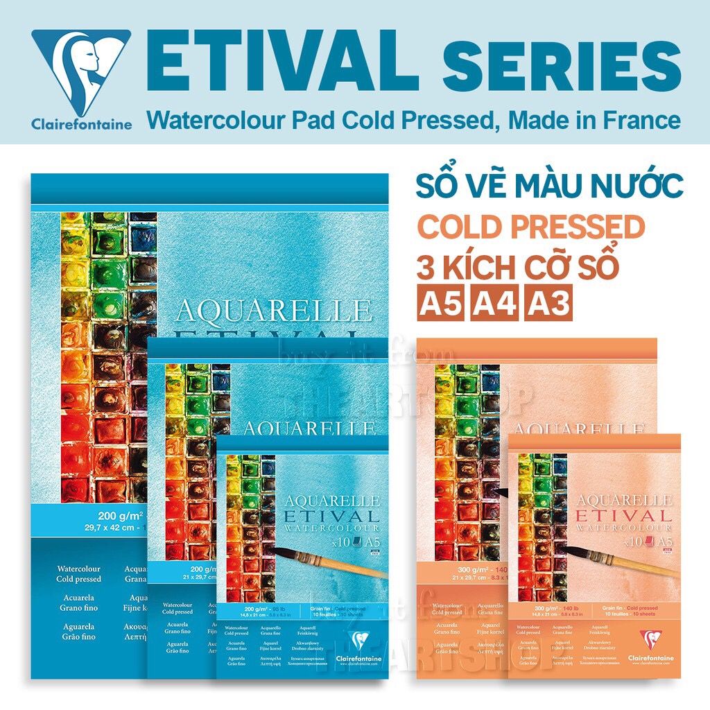 Sổ vẽ màu nước CLAIREFONTAINE - CLAIREFONTAINE Etival Watercolor Pad-Cold/Hot Pressed