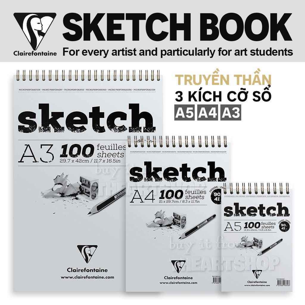 Sổ vẽ SKETCH BOOK giấy Roki - CLAIREFONTAINE Sketch/Croquis Wirebound Pad