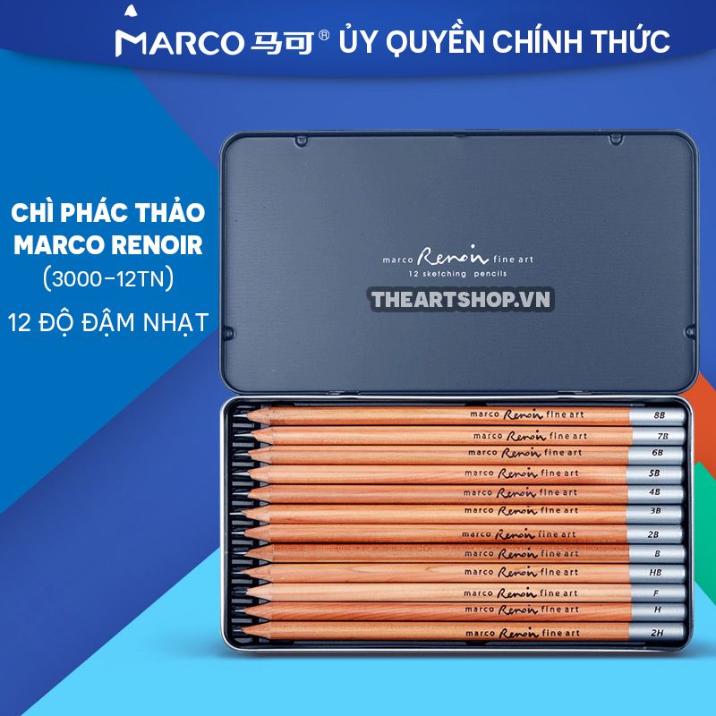 Chì phác thảo MARCO - MARCO Renoir 12 sketching pencils (2H-8B)