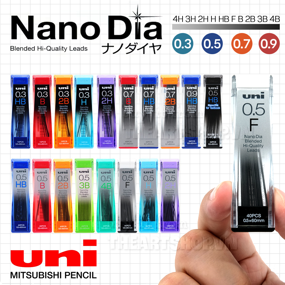 Ngòi chì bấm cơ khí màu đen UNI Nano Dia 0.3/0.5/0.7/0.9mm (ngòi chì bấm, ngòi chì bấm cơ khí) 202ND