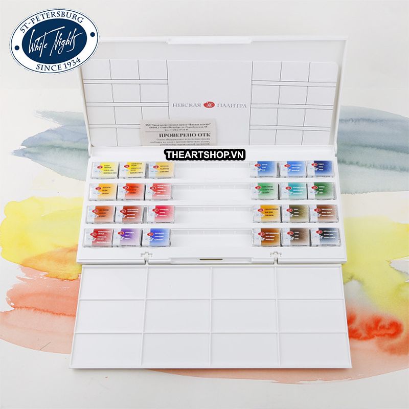 Bộ màu nước WHITE NIGHTS 24 màu (Hộp nhựa) - WHITE NIGHTS Watercolor Set 24 colors (Plastic box)