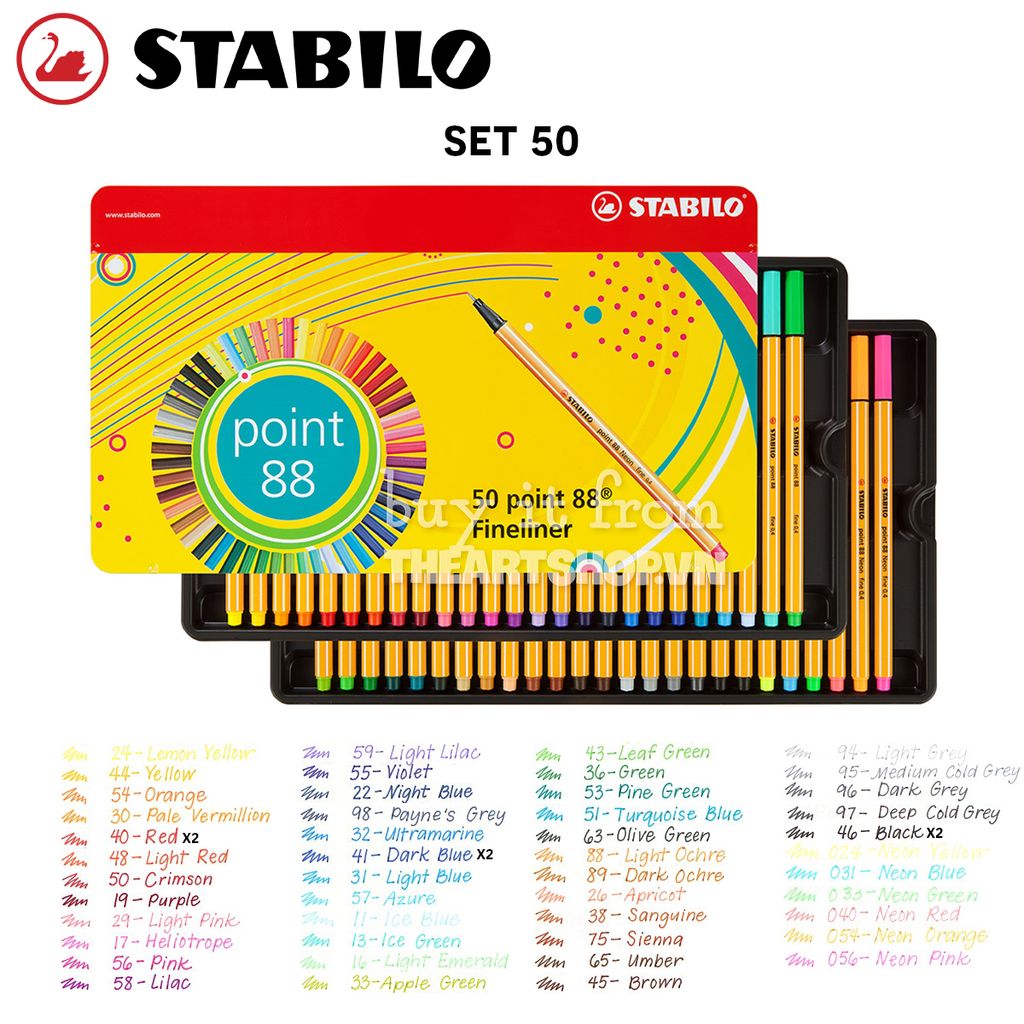 Bộ bút line STABILO (Hộp thiếc) - STABILO Point 88 Fineliner Marker Pen Set 50/66 colors (Metal box)