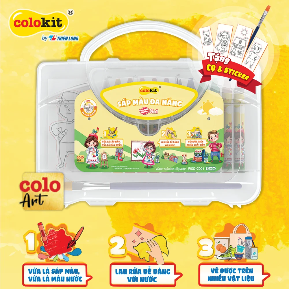 Bút sáp đa năng 12 màu rửa được Colo Art Thiên Long Colokit  ( WSO-C001 )
