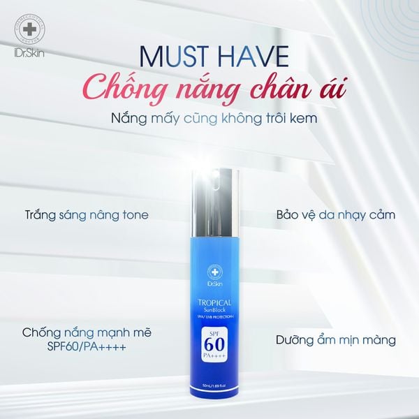 Kem chống nắng nâng tông vật lý phổ rộng iDr.Skin Tropical Sunblock SPF60 PA++++