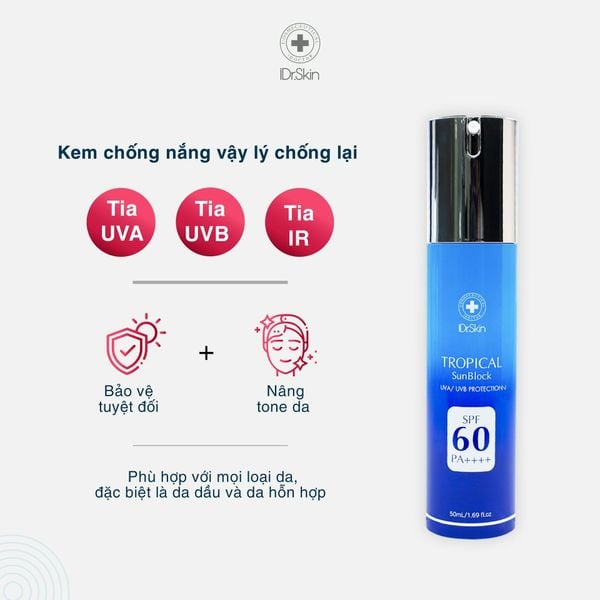 Kem chống nắng nâng tông vật lý phổ rộng iDr.Skin Tropical Sunblock SPF60 PA++++