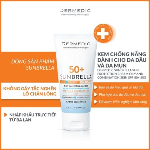 Kem chống nắng cho da dầu, da mụn, da hỗn hợp Dermedic SUNBRELLA Sun protection cream oily and combination