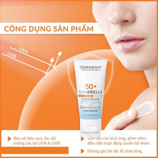 Kem chống nắng cho da dầu, da mụn, da hỗn hợp Dermedic SUNBRELLA Sun protection cream oily and combination