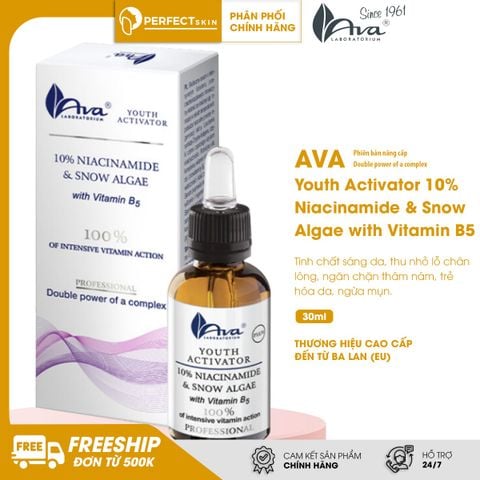 Tinh chất sáng da, thu nhỏ lỗ chân lông AVA Youth Activator 10% Niacinamide & Snow Algae with Vitamin B5