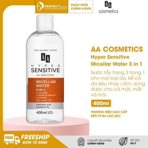 Nước tẩy trang AA COSMETICS Hyper Sensitive Micellar Water 3 in 1