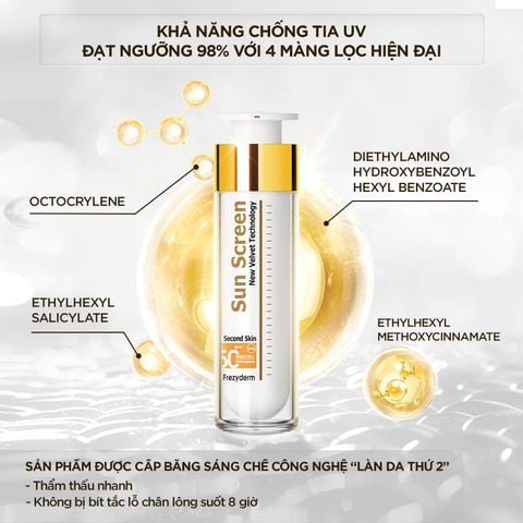 Kem chống nắng không bóng dầu Frezyderm Sun Screen Velvet Face 50+ không màu