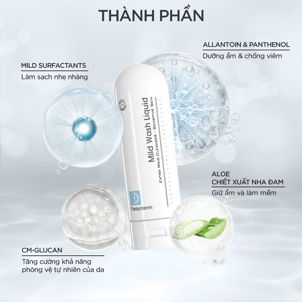 Sữa rửa mặt dịu nhẹ Frezyderm Mild Wash Liquid không chứa xà phòng, hương liệu