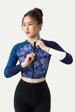  Áo bơi nữ croptop tay dài khoá kéo Harmony White 